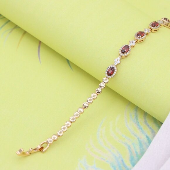 Elegant Rose Gold Bracelet with Red Stones and Sparkling CZ Accents, XPBL0642 - Picture 5 of 12